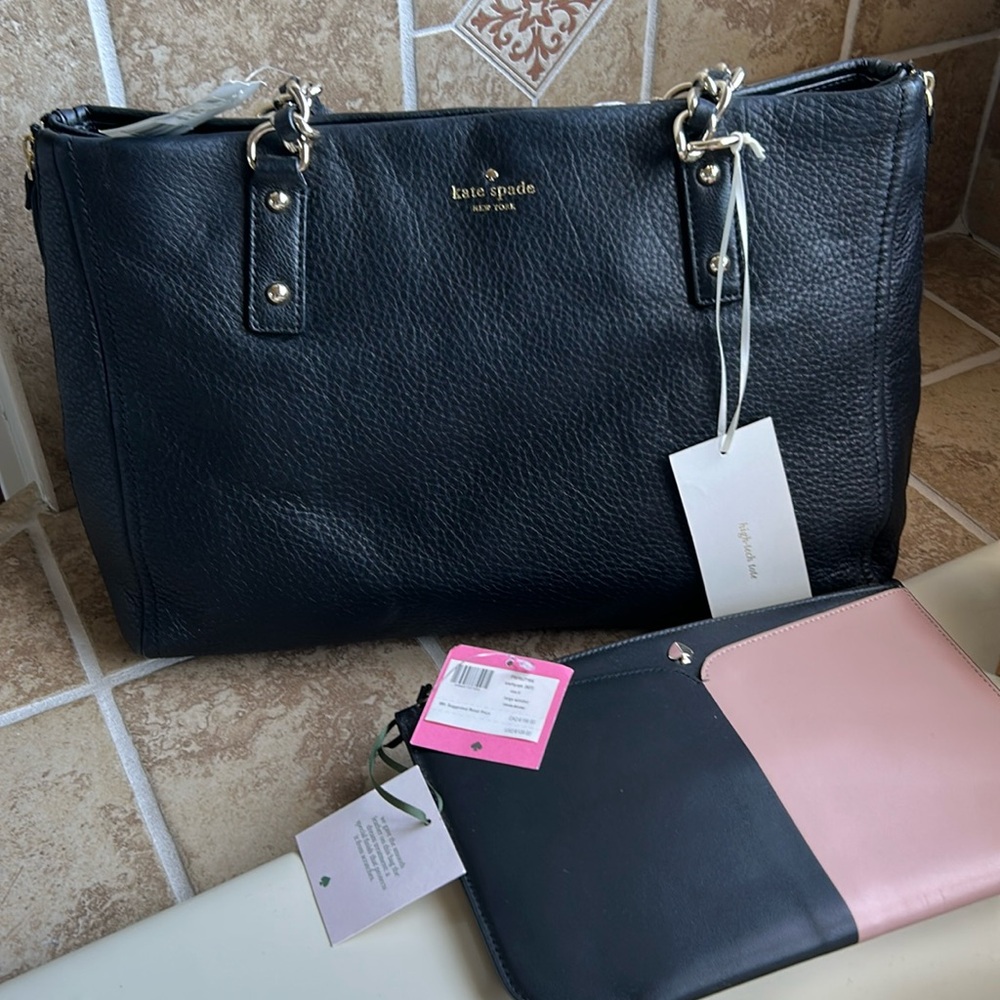 Kate Spade Tote Bag Andee Cobble Hill Black includes large wristlet! NWT